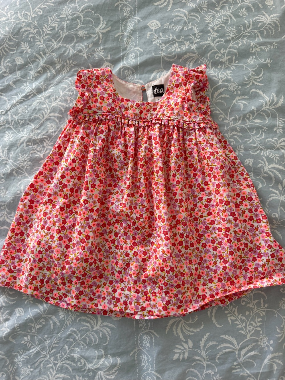 Tea Collection Pink and Red Floral Ruffle Dress